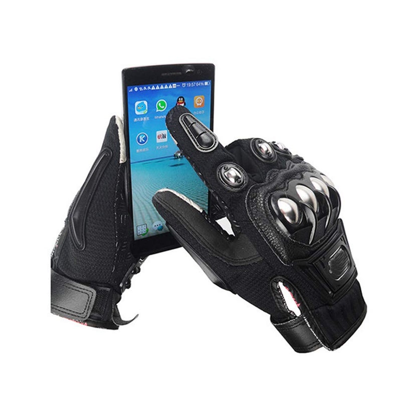 Oubaiya Steel Outdoor Knuckle Motorcycle Motorbike Powersports Safety Gloves (Medium, Black) - Image 2
